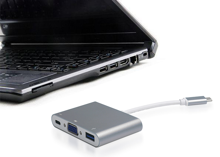 Aluminum Alloy Type-C to VGA and USB3.0 adapter